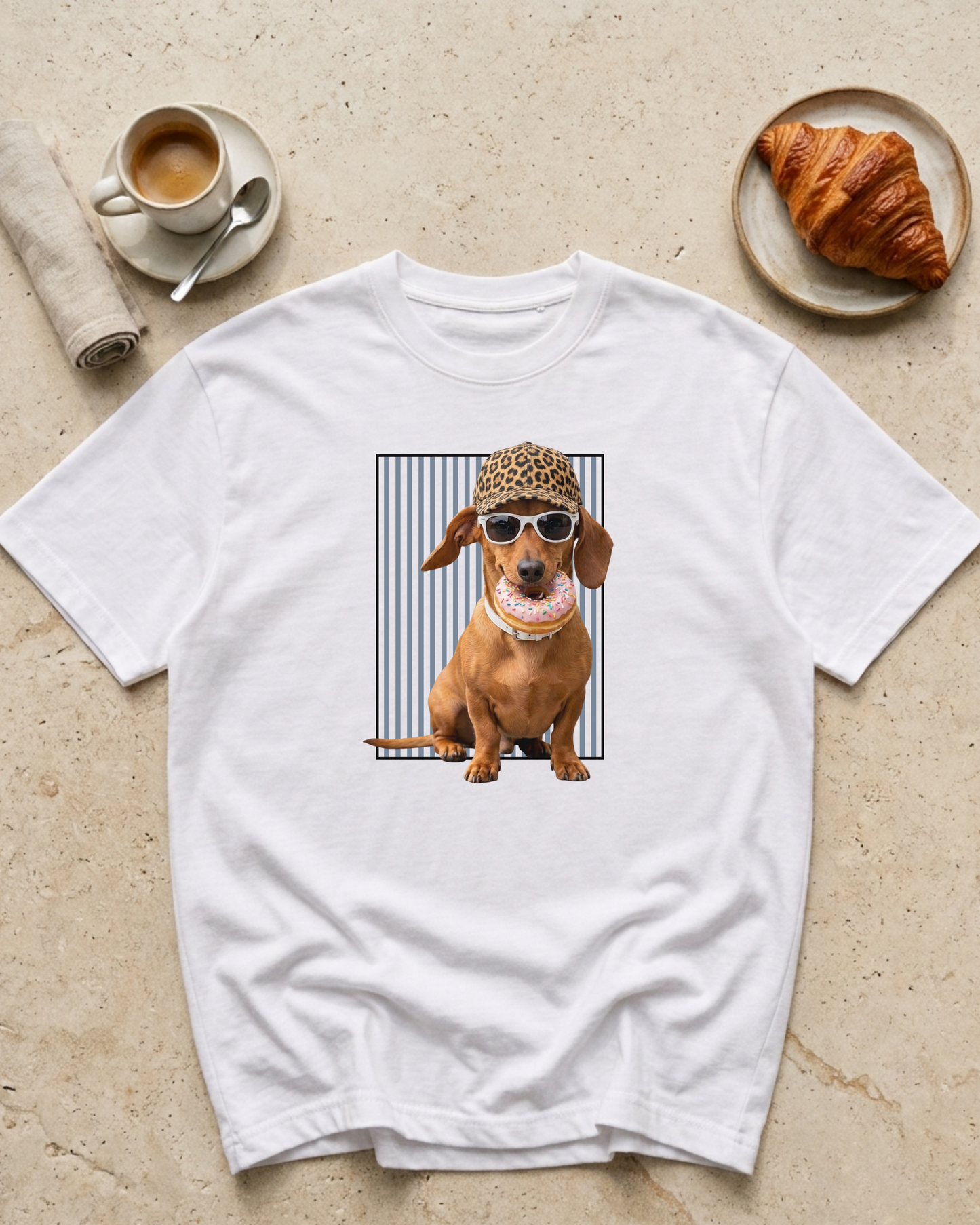 Camiseta Blanca - Teckel Leopard Cap