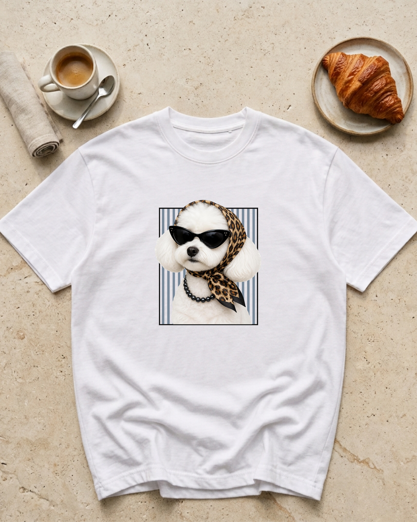 Camiseta Blanca - Caniche Pearl & Leopard