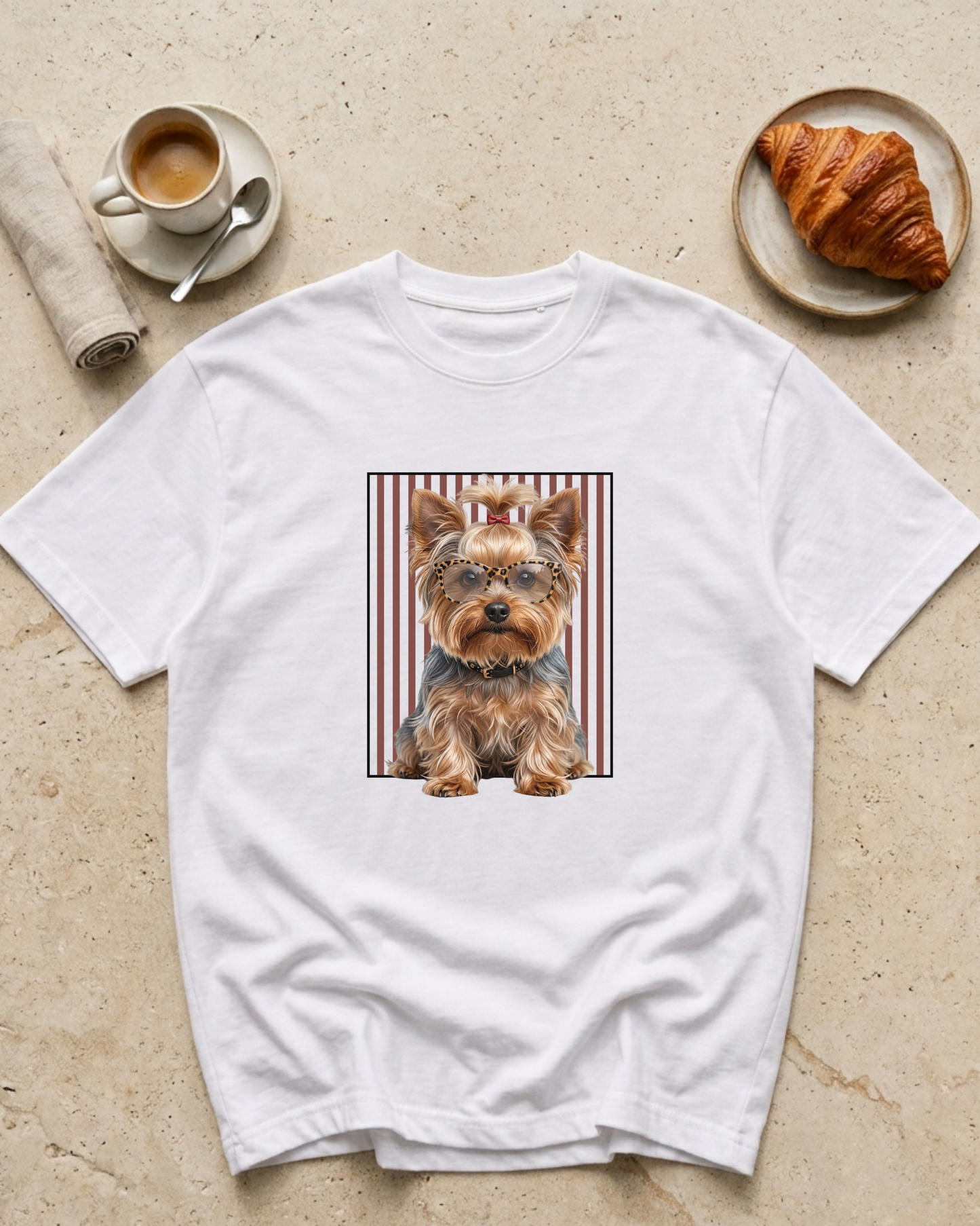 Camiseta Blanca - Yorkshire Top Knot Glasses