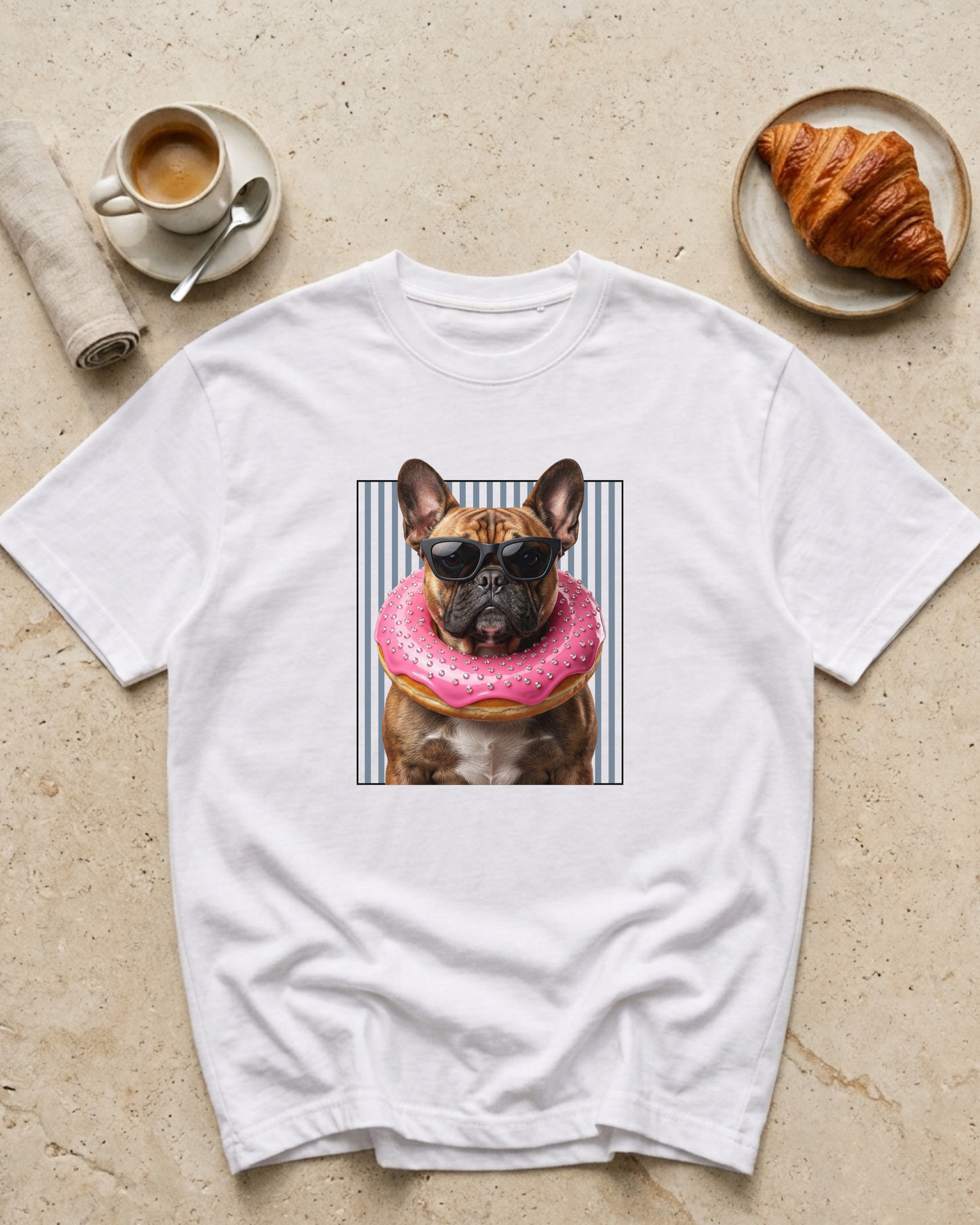 Camiseta Blanca - Frenchie Donut Collar